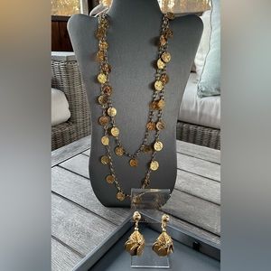 Gold-tone Roman Coin Necklace & Clip Earrings Set